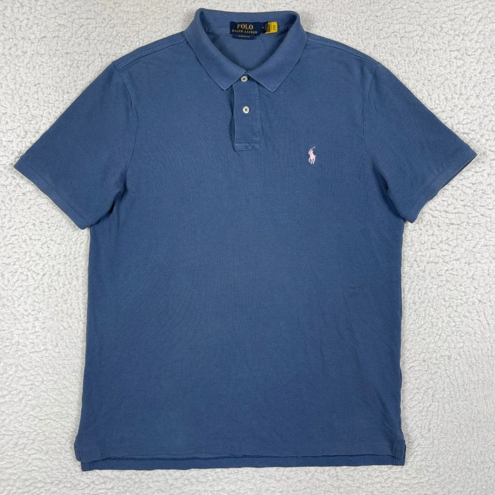 Polo Ralph Lauren Polo Shirt Men M Blue Classic Fit Short Sleeve Pony Logo 25798